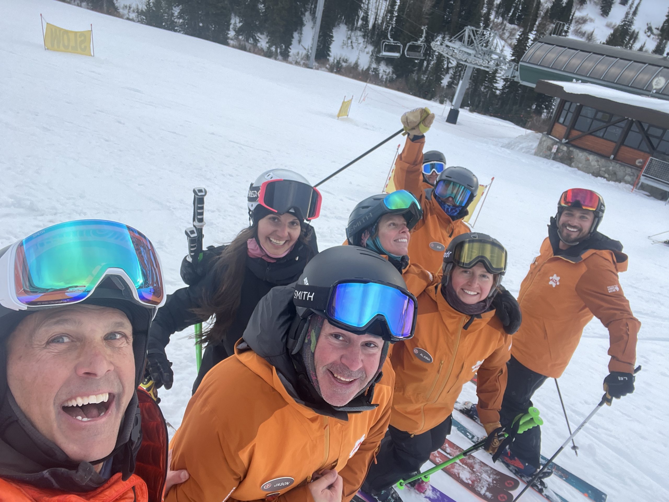 Skiers making their way down the course during the 2025 Robbe Memorial Run on a beautiful spring day.